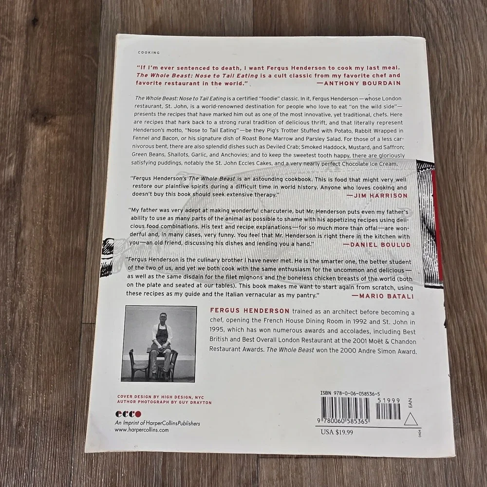 The Whole Beast Nose to Tail Eating Fergus Henderson Anthony Bourdain 1st Ed